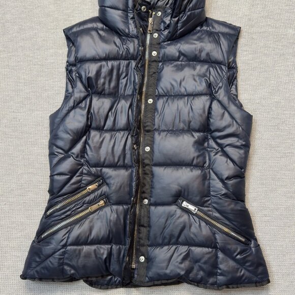 Zara Trafaluc Womens Blue Hooded Puffer Vest Snap Zip Pockets Insulated Sz Small - Picture 7 of 16